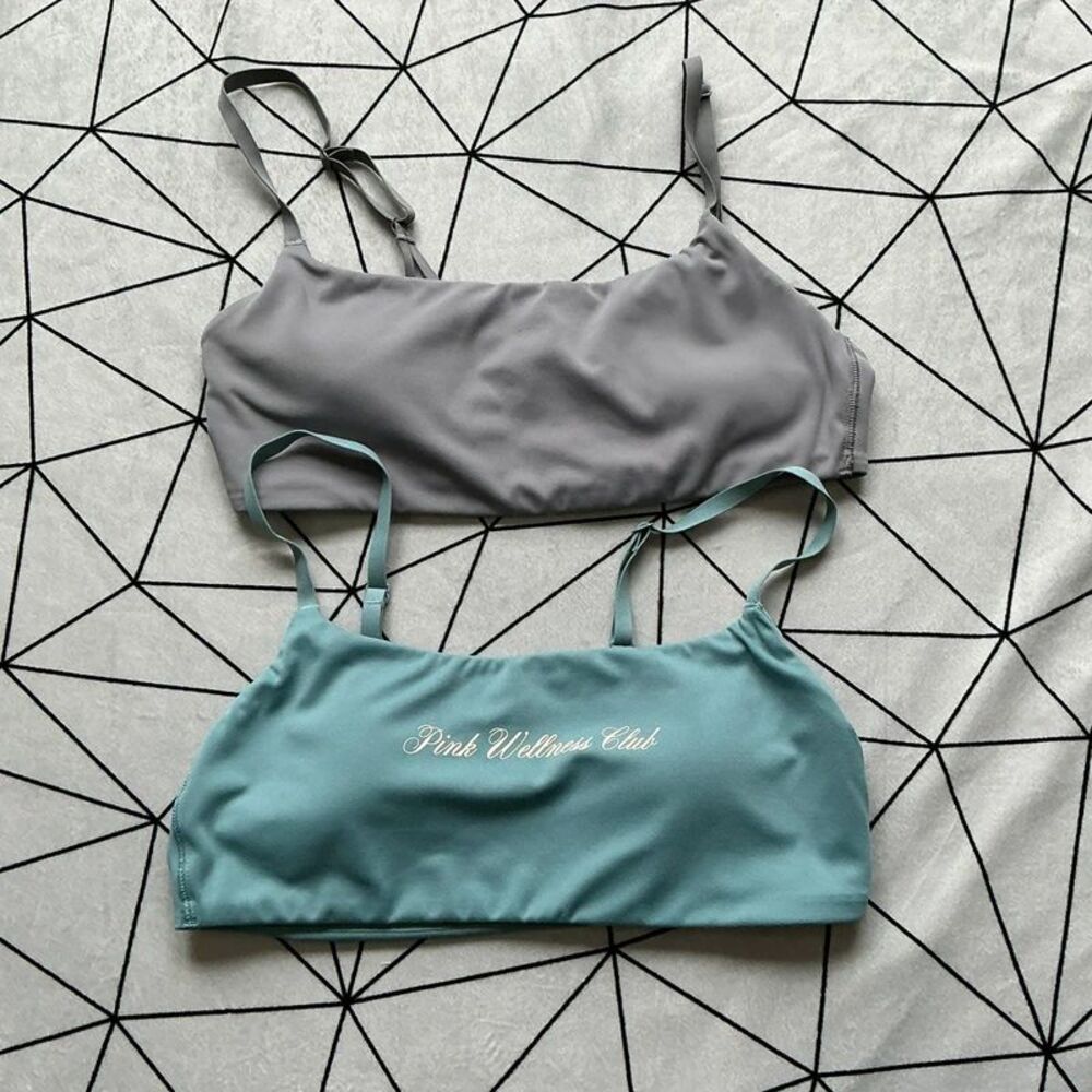 Victorias Secret PINK Bralettes x2 Size M blue grey Wellness Club Bundle